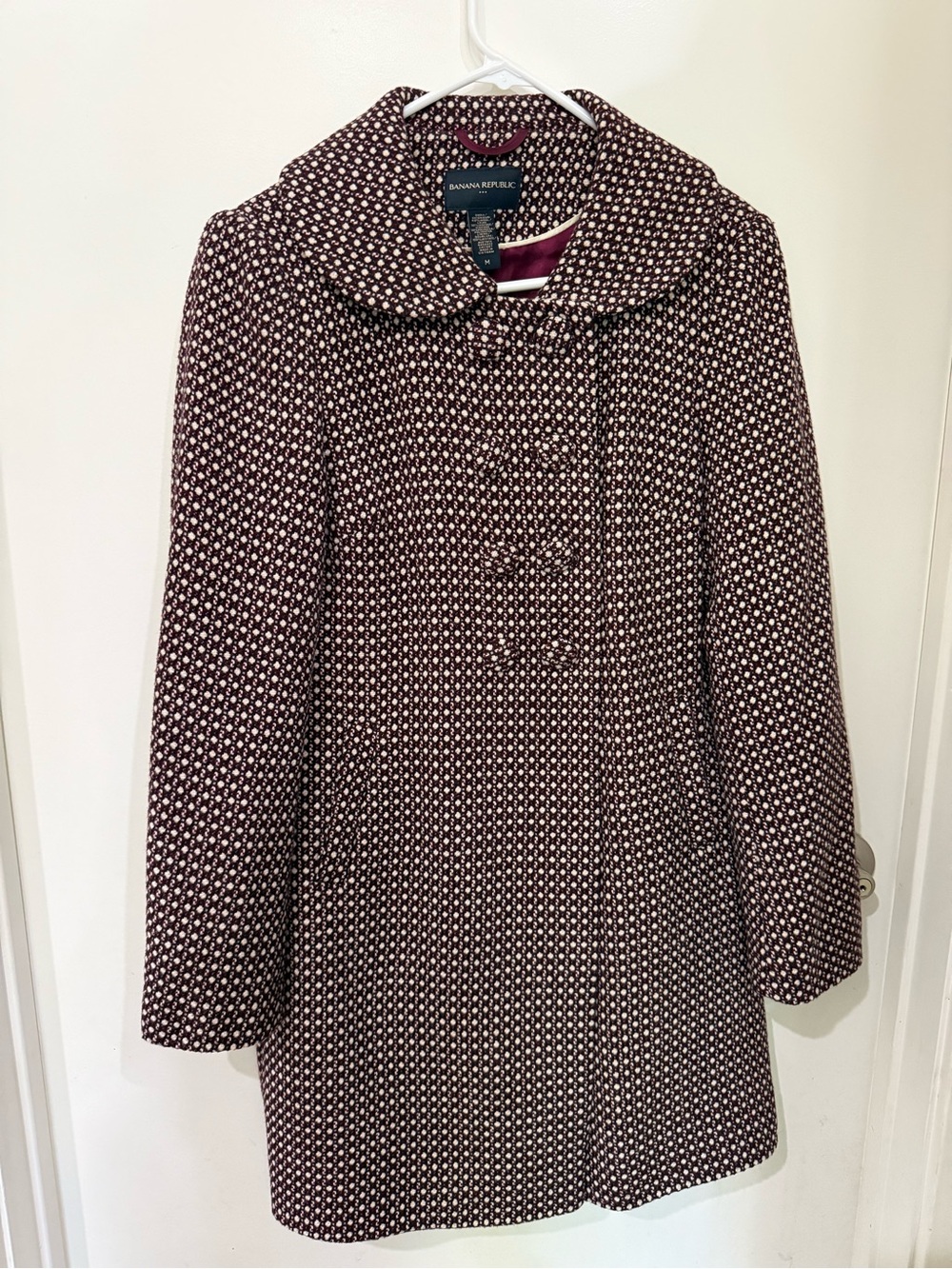 Banana Republic Women’s Medium Burgundy & Cream Textured Pea Coat - Warm!